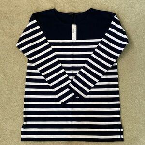 J Crew navy and white navy and white stripe tunic top. Size small. NWT.